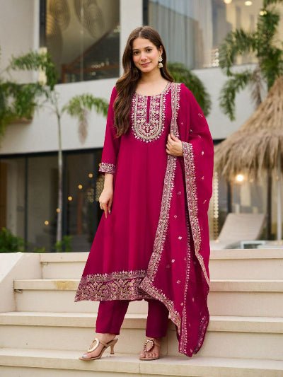 Maroon Vichitra Silk Embroidery Work Anarkali Suit - BONYHUBSALWAR KAMEEZ