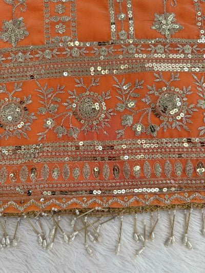 Elegant Orange Georgette Sequins Sharara Set with Dupatta - BONYHUBSALWAR KAMEEZ