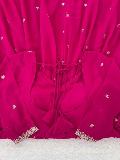 Hot Pink Georgette Ethnic Embroidered Anarkali Suit Set - BONYHUBSALWAR KAMEEZ
