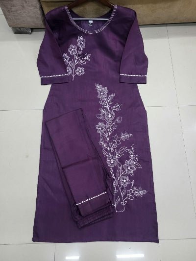 Purple Roman Silk Elegant Kurti Pant Set Of 2 - BONYHUBSALWAR KAMEEZ