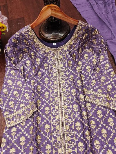 Lilac Chinon Silk Embroidered Sequence Work Sharara Suit - BONYHUBSALWAR KAMEEZ