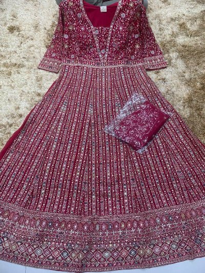 Royal Magenta Pink Exquisite Sequins Work Gown Dupatta Set Of 2 - BONYHUBSALWAR KAMEEZ