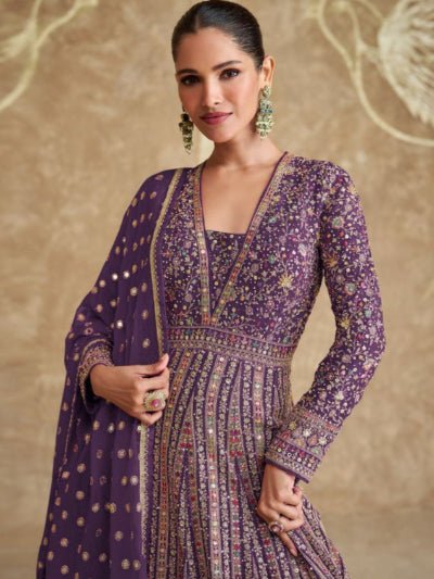Royal Purple Exquisite Sequins Work Gown Dupatta Set Of 2 - BONYHUBSALWAR KAMEEZ