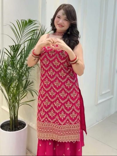 Hot Pink Georgette Festive Sharara Suit With Free Potli - BONYHUBSALWAR KAMEEZ