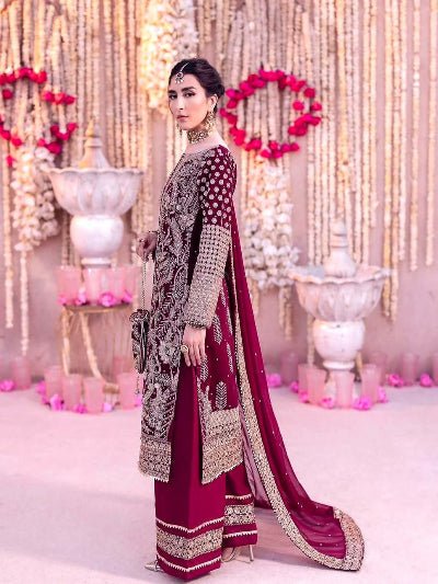 Maroon Georgette Embroidery Beads Work Palazzo Suit Set - BONYHUBSALWAR KAMEEZ