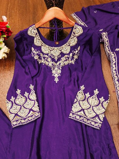 Purple Chinon Silk Embroidey Moti Work Sharara Palazzo Set - BONYHUBSALWAR KAMEEZ