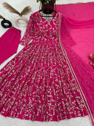 Stunning Pink Embroidered Anarkali Suit UK Next Day - BONYHUBSALWAR KAMEEZ