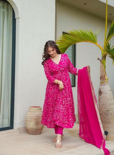 Stunning Pink Embroidered Anarkali Suit UK Next Day - BONYHUBSALWAR KAMEEZ