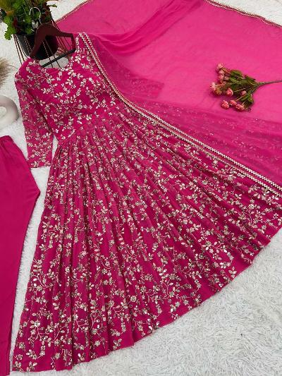 Stunning Pink Embroidered Anarkali Suit UK Next Day - BONYHUBSALWAR KAMEEZ