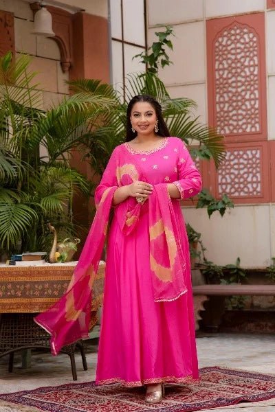 Pink Bandhani Plus Size Kurti Dupatta Set of 2 UK Next Day - BONYHUBSALWAR KAMEEZ