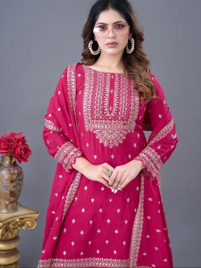 Pink Embroidery Sequence Work Sharara Suit Set UK Next Day - BONYHUBSALWAR KAMEEZ