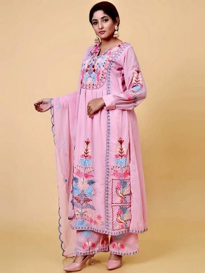 Pink Georgette Thread And Mirror Work Salwar Suit UK Next Day - BONYHUBSALWAR KAMEEZ
