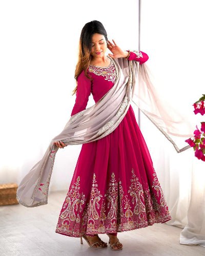 Pink Intricate Thread Embroidered Anarkali Suit Set - BONYHUBSALWAR KAMEEZ