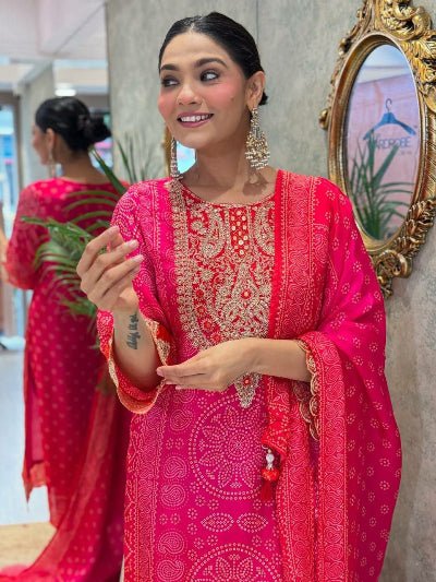 Pink Orange Bandhani Print Festive Salwar Suit Set - BONYHUBSALWAR KAMEEZ