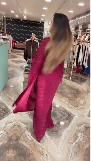 Pink Stitched Saree and Ready to wear Blouse on - BONYHUBSAREE