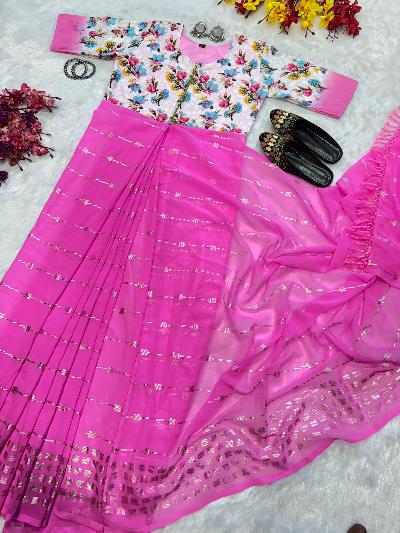 Pink Zip & Go 10 Second Trending Saree Gown - BONYHUBSAREE