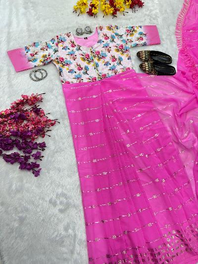 Pink Zip & Go 10 Second Trending Saree Gown - BONYHUBSAREE