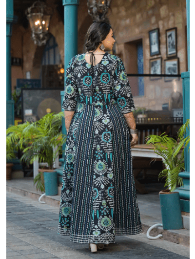 Plus size Anarkali Black Seagreen Kurti Dupatta Set of 2 - BONYHUBSALWAR KAMEEZ