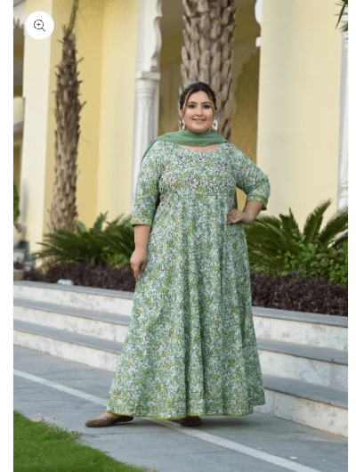 Plus size Anarkali Seagreen Kurti Dupatta Set of 2 - BONYHUBSALWAR KAMEEZ