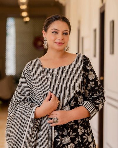 Plus Size Black Floral Print Readymade Salwar Suit UK Next Day - BONYHUBSALWAR KAMEEZ