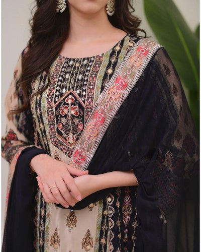 Plus Size Black Jaipuri Print Mirror Work Salwar Suit Set - BONYHUBSALWAR KAMEEZ