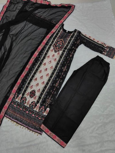 Plus Size Black Jaipuri Print Mirror Work Salwar Suit Set - BONYHUBSALWAR KAMEEZ