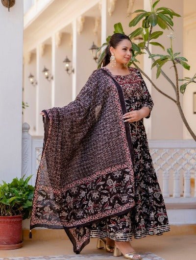 Plus size Black Printed Kurti Dupatta Set of 2 UK Next Day - BONYHUBSALWAR KAMEEZ