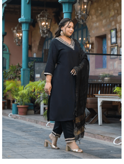 Plus Size Black Straight Salwar Suit - BONYHUBSALWAR KAMEEZ