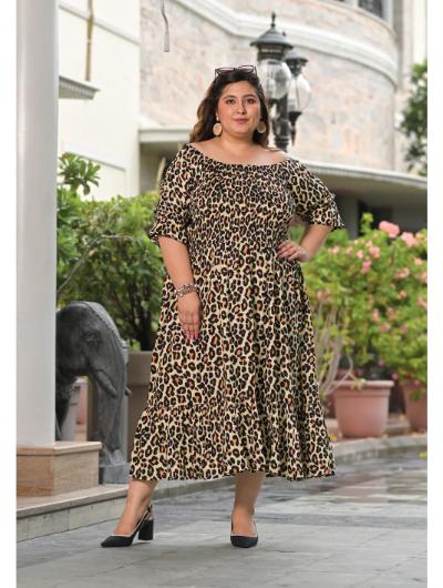 Plus size Black Tiger Printed Dress - BONYHUBSALWAR KAMEEZ