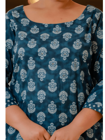 Plus Size Blue Indigo A Line cut Salwar Suit - BONYHUBSALWAR KAMEEZ