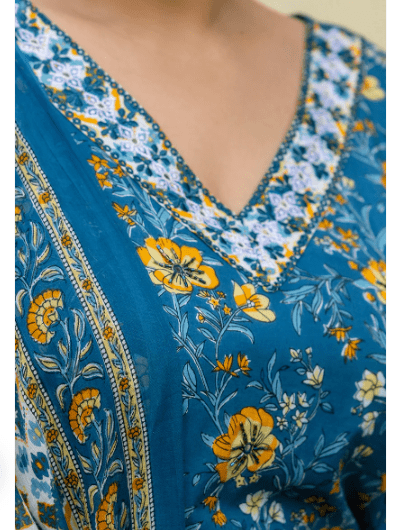 Plus Size Blue Yellow Straight Salwar Suit - BONYHUBSALWAR KAMEEZ