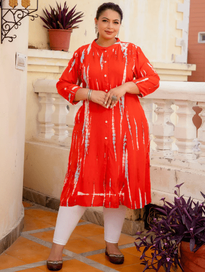 Plus Size Bright Red Tye Dye Kurti - BONYHUBSALWAR KAMEEZ