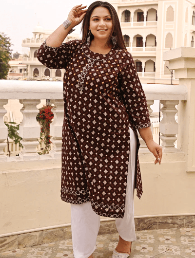 Plus Size Brown Cotton Kurti UK Next day - BONYHUBSALWAR KAMEEZ