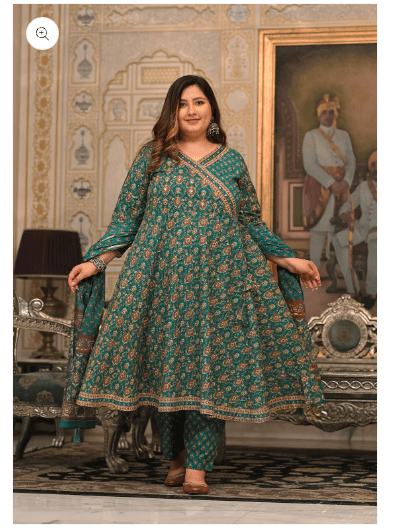 Plus Size Cotton Green Anarkali Suit UK Next Day - BONYHUBSALWAR KAMEEZ