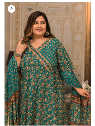Plus Size Cotton Green Anarkali Suit UK Next Day - BONYHUBSALWAR KAMEEZ