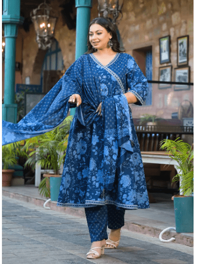 Plus Size Indigo Blue Anarkali Salwar Suit - BONYHUBSALWAR KAMEEZ