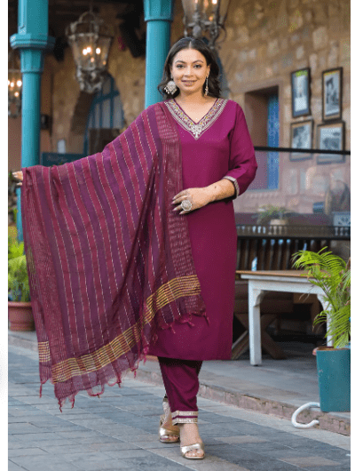 Plus Size Magenta Straight Salwar Suit - BONYHUBSALWAR KAMEEZ