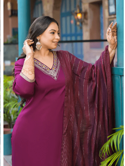 Plus Size Magenta Straight Salwar Suit - BONYHUBSALWAR KAMEEZ