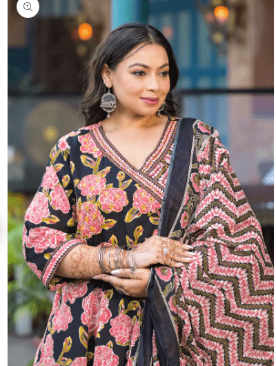 Plus Size Pink Black Floral Anarkali Salwar Suit - BONYHUBSALWAR KAMEEZ