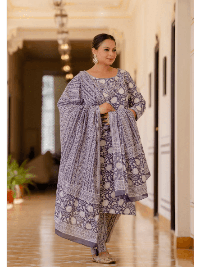 Plus Size Purple A Line cut Salwar Suit - BONYHUBSALWAR KAMEEZ