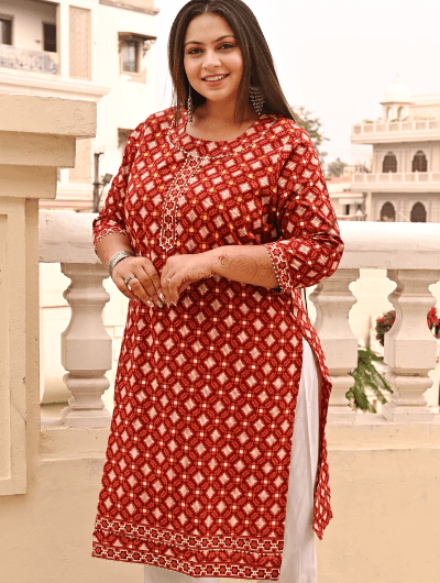 Plus Size Red Cotton Kurti UK Next day - BONYHUBSALWAR KAMEEZ