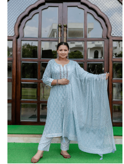 Plus Size Sky Blue Straight Salwar Suit - BONYHUBSALWAR KAMEEZ
