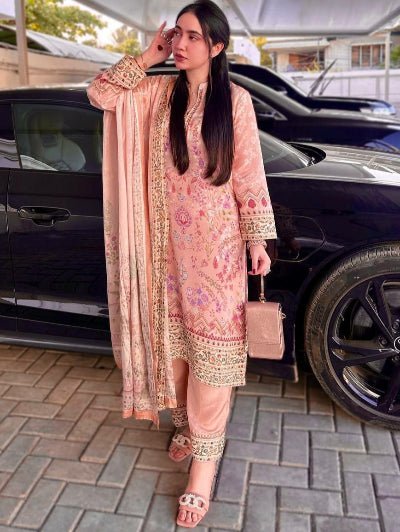 Powder Pink Attractive Digital Print Straight Suit Set - BONYHUBSALWAR KAMEEZ