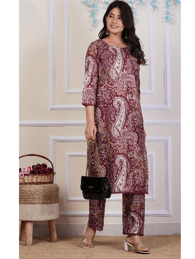 Pure Cotton Co - ord Set Kurti Pant Set of 2 - BONYHUBSALWAR KAMEEZ