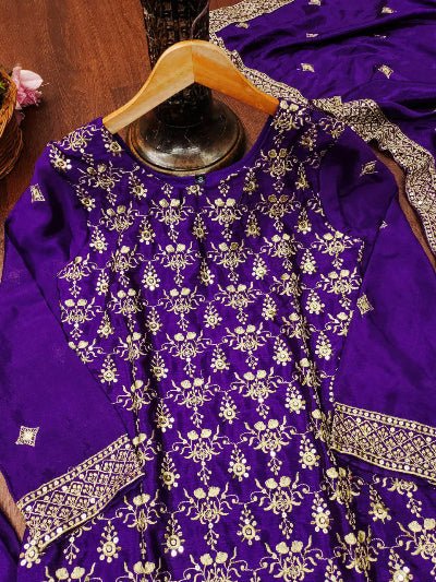 Purple Chinon Silk Full Sleeves Sharara Palazzo Suit Set - BONYHUBSALWAR KAMEEZ