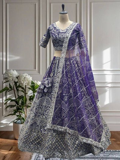 Purple Designer Sequins Net Lehenga Choli Set - BONYHUBSALWAR KAMEEZ