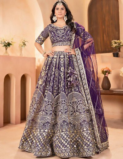 Purple Designer Sequins Net Lehenga Choli Set - BONYHUBSALWAR KAMEEZ