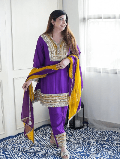 Purple Gold Salwar Suit Dupatta Uk Next Day - BONYHUBSALWAR KAMEEZ