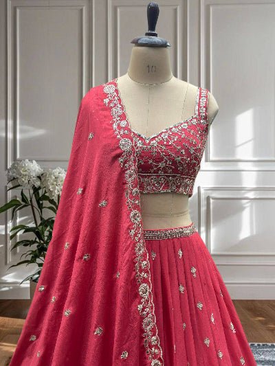 Rani Pink Chinon Lehenga Choli Set - BONYHUBSALWAR KAMEEZ