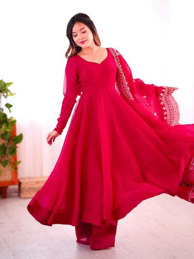 Rani Pink Festive Flair Anarkali Suit Set - BONYHUBSALWAR KAMEEZ